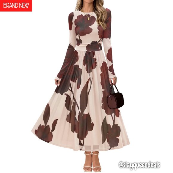 Long Sleeve Floral Maxi Mesh Dress Wedding Guest Cocktail Boho